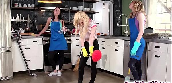  These maids makes a mess at the kitchen squirting all over the floor as they pleasure each other
